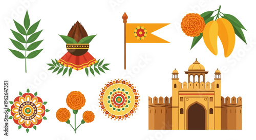 Traditional Indian Festival Decorative Elements. EPS Editable. Vector Illustrations.