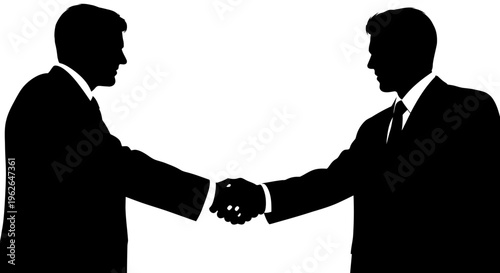 Two businessmen shaking hands in a formal agreement illustration