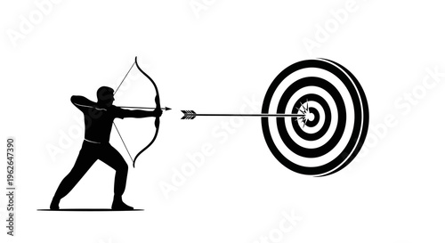 Man hits target with arrow in a vector graphic illustration