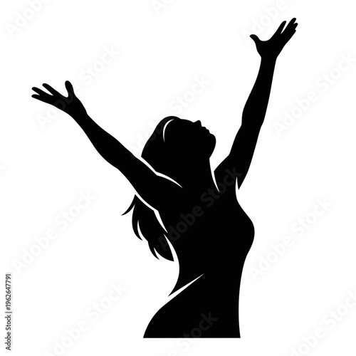 Silhouette of woman with arms raised.
