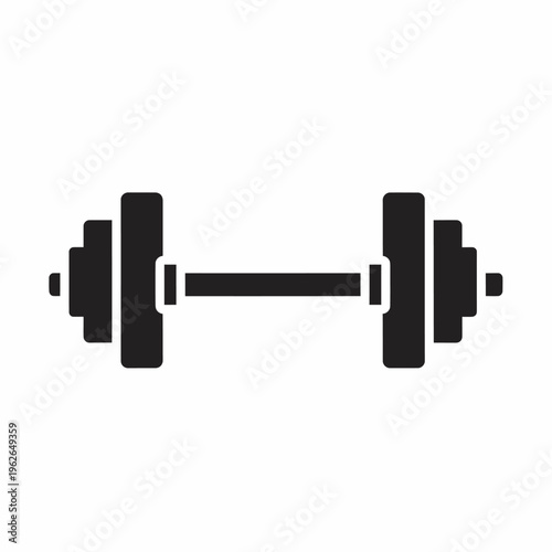 A black silhouette of a dumbbell, a symbol of strength and fitness.