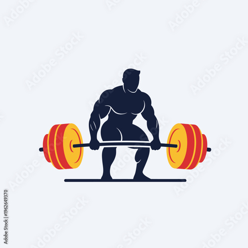 A Strong Bodybuilder Performing a Weightlifting Exercise with a Barbell. The silhouette of a weightlifter is seen, lifting a heavy barbell