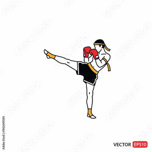 A Muay Thai Fighter Executing a Powerful Kick