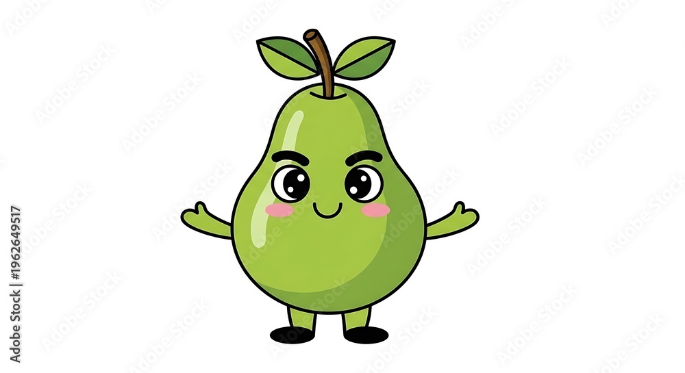Fototapeta premium Cute cartoon pear character standing.