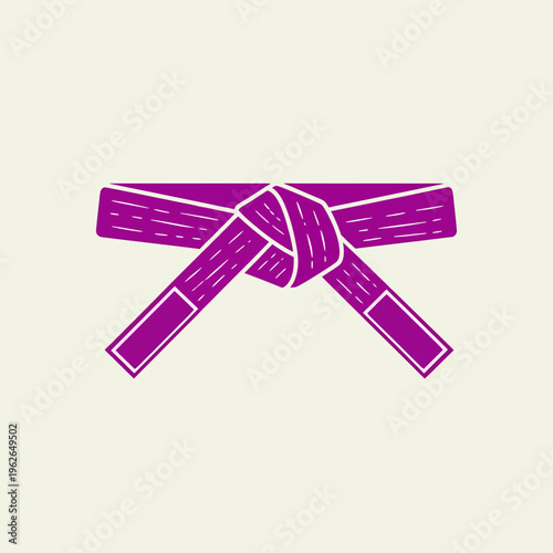 A martial art purple belt with the perfect knot. It's a symbol of training and the sport