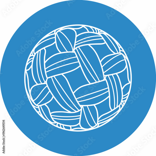 A detailed illustration of a woven ball, captured in a simple and attractive composition. The ball exhibits an intricate woven pattern, rendered in a clean, modern aesthetic.