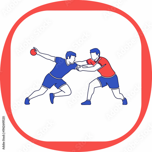 Two handball players in action on the court, illustration