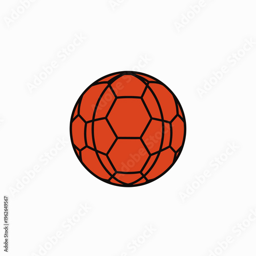 A geometric handball ball icon in red color. The icon is used to represent the sports of handball.