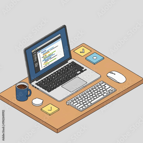 A laptop computer on a desk.