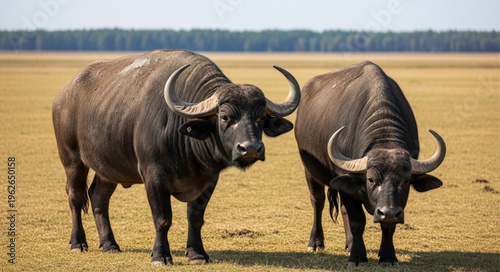 Two African Buffalo Standing Together.