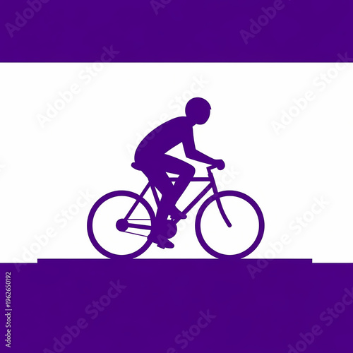 A cyclist rides in an abstract artistic scene in purple and white 