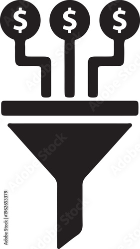 Sales funnel with dollar signs and cash flow