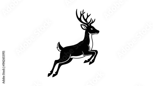black silhouette of a running deer with antlers