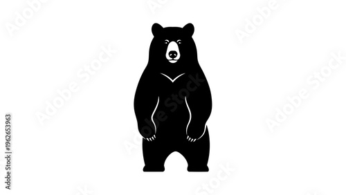 Bold Black Bear Standing Front View Silhouette Graphic