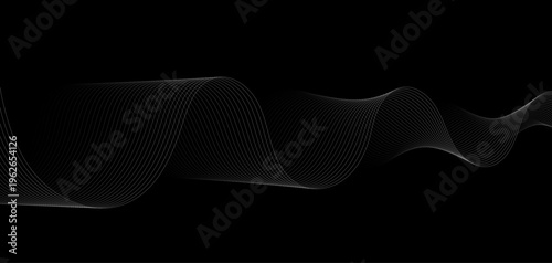 Wavy lines move across black background with white space