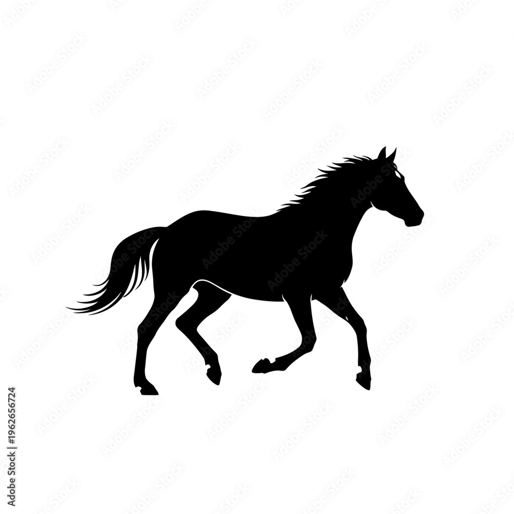 Obraz premium Black silhouette of a running horse on white background