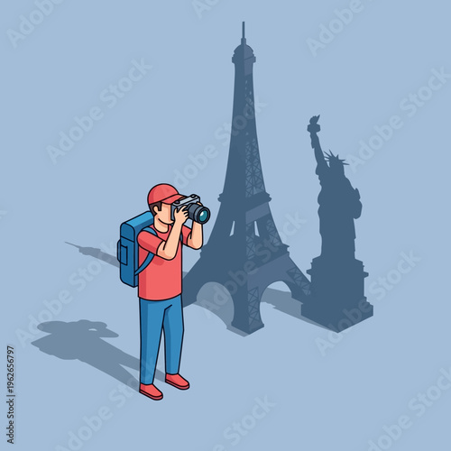 Tourist taking photos of famous landmarks.
