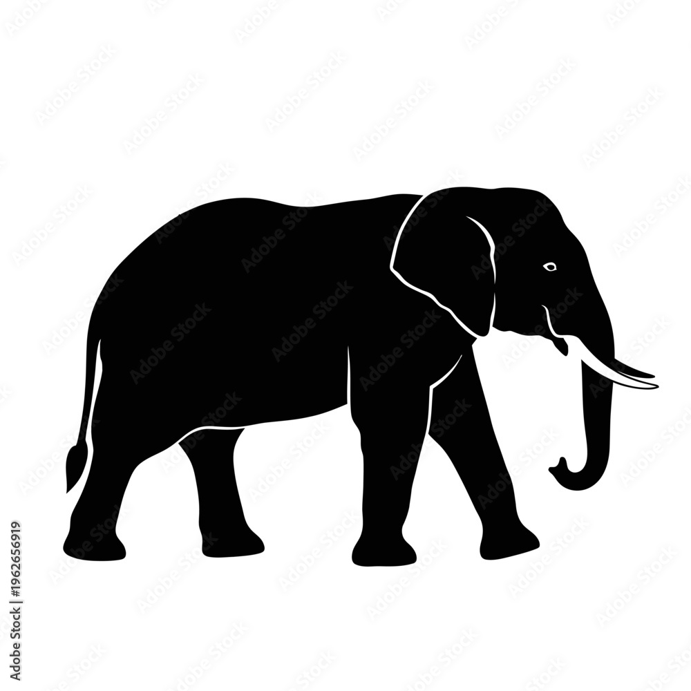 Fototapeta premium black elephant silhouette walking on white background