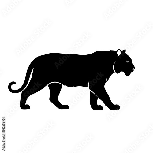 black panther walking silhouette, side view, white background