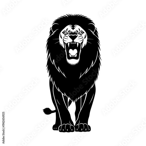 angry lion roaring in aggressive stance