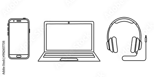 Modern vector illustration showcasing essential digital communication and work devices graphic design.