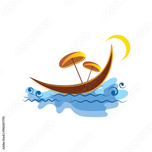 Happy Onam Festival Greeting with Snake Boat and Sun Background