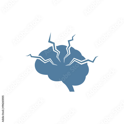 flat icon of brain with cracks, mental fatigue concept
