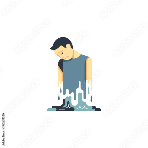 flat illustration of melting human figure representing exhaustion