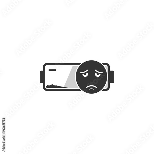 flat icon of battery drained with human face expression, burnout concept