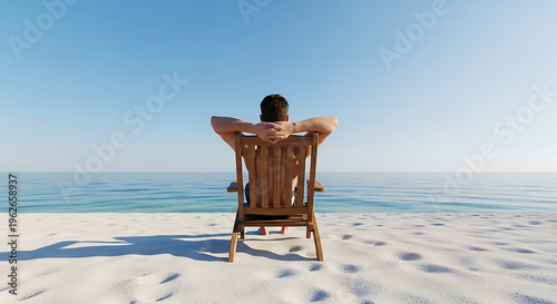 man sitting on wooden beach chair overlooking ocean