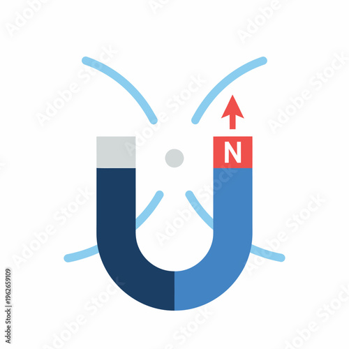 A simple illustration of a magnet attracting a small dot, showcasing magnetism and attraction concept