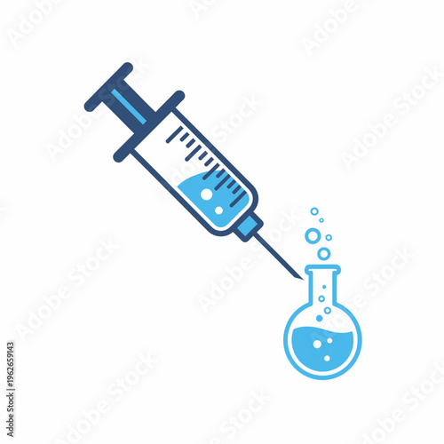 A syringe injecting liquid into a laboratory flask, representing medical advancements and scientific innovation