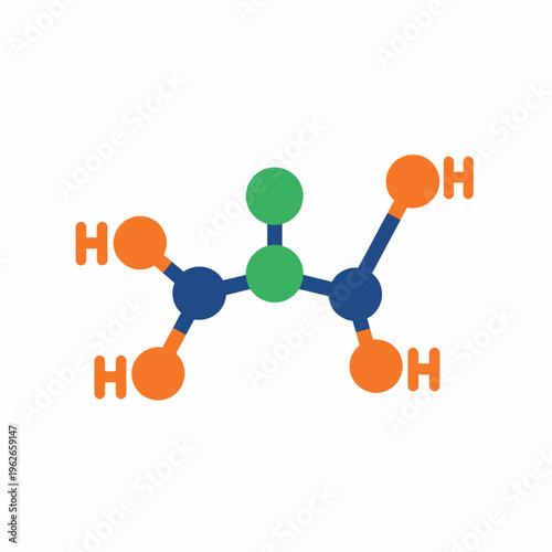 A stylized illustration of a molecule, showcasing its structure with colored spheres and bonds