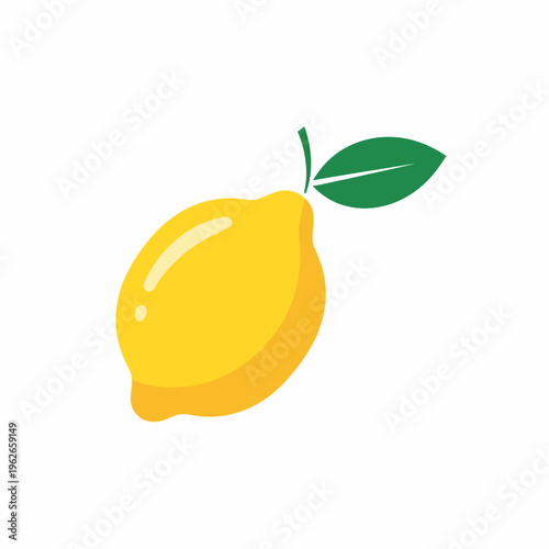 A vibrant illustration of a single lemon with a green leaf, showcasing its freshness and zest