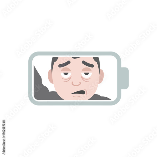 flat icon of battery drained with human face expression, burnout concept