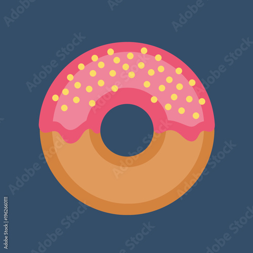 A delightful, colorful doughnut with pink icing and sprinkles