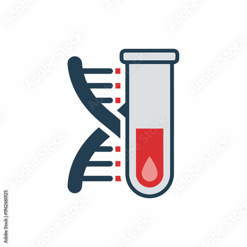 An illustration showcasing a DNA strand and a blood sample vial, representing scientific and medical concepts. 