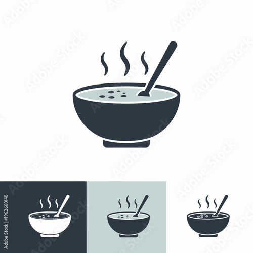 A bowl of steaming soup with a spoon, ready to be enjoyed