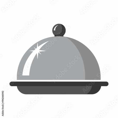 Elegant illustration of a cloche, ready to serve delectable dishes. Awaiting beneath the gleaming silver dome, an exciting meal