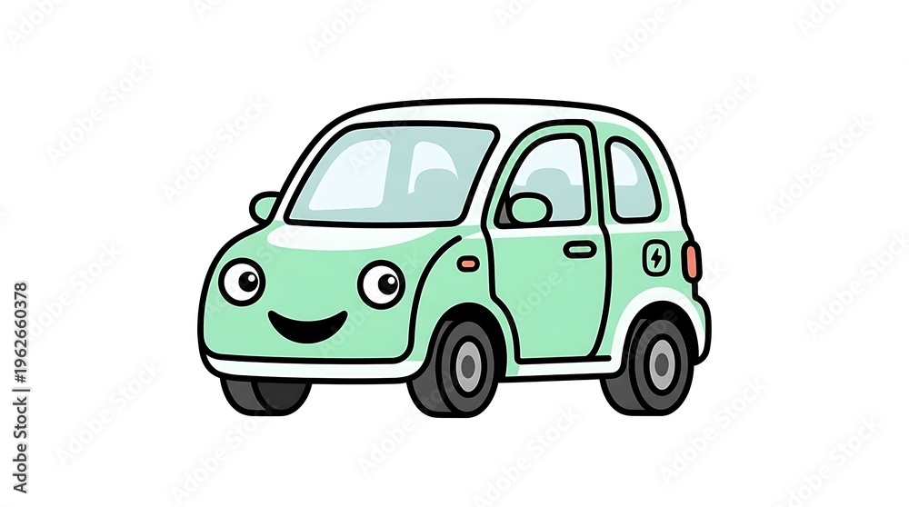 Fototapeta premium Cute cartoon green small car.