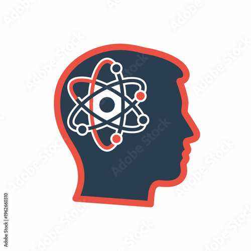 A graphic representation of a mind filled with atoms and scientific concepts. It is an illustration of the intersection of science and thought.
