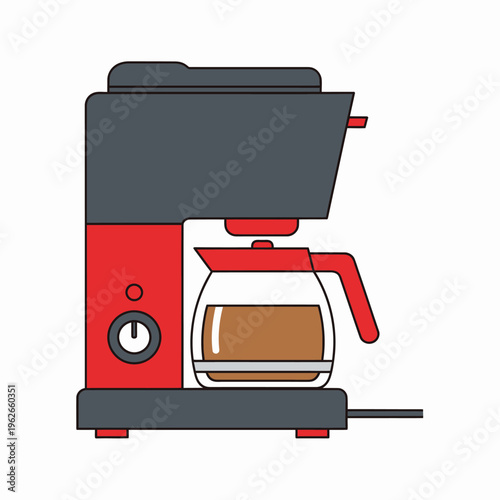 A modern coffee maker, ready to brew a fresh pot of coffee. The appliance is red and black