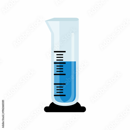 A measuring cylinder filled with blue liquid used for scientific experiments. The graduations show the liquid's volume, perfect for chemistry or lab projects