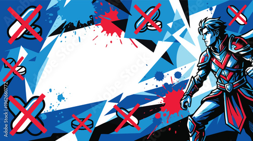 Drug Addiction Prevention Background with Crossed Out Pills and a Determined Warrior