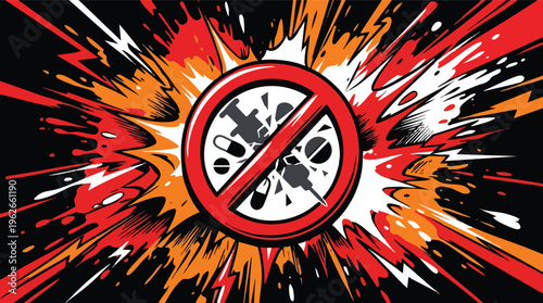 Danger Exploding No Drugs Sign Illustration on Bold Graphic Background