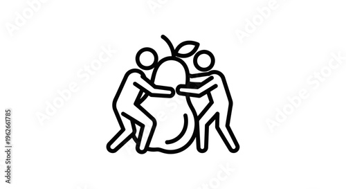 Conceptual illustration depicting two stick figures engaged in a tug-of-war over a large pear symbol