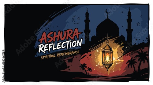 Islamic Ashura Spiritual Remembrance with Lantern and Mosque