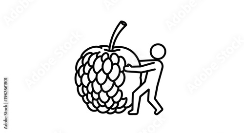 Simplified stick figure illustration depicting a person moving a large fruit, symbolizing effort