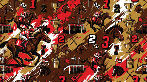 Racing Pattern Horse Racing Icons Repeating Pattern Bold Graphic Poster