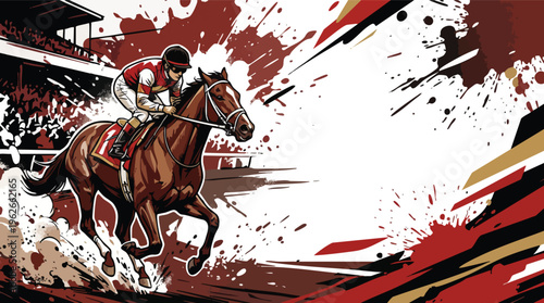 Jockey Riding Horse Side View Composition Racing Visual